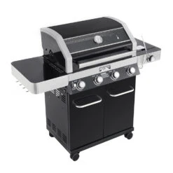 Monument Grills 4-Burner Propane Gas Grill In Black Porcelain Enamel With Clear View Lid, LED Controls, And Side Burner -Kitchen BBQ Sale 24633 02