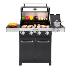 Monument Grills 4-Burner Propane Gas Grill In Black Porcelain Enamel With Clear View Lid, LED Controls, And Side Burner -Kitchen BBQ Sale 24633 11