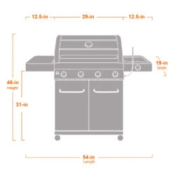 Monument Grills 4-Burner Propane Gas Grill In Black Porcelain Enamel With Clear View Lid, LED Controls, And Side Burner -Kitchen BBQ Sale 24633 Size