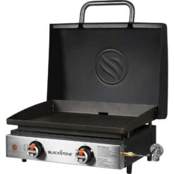 Blackstone Griddle Original 22-Inch 2-Burner Tabletop Propane Gas Commercial Style Flat Top Griddle With Hood -Kitchen BBQ Sale Blackstone 1813 original 22 inch tabletop griddle with hood open