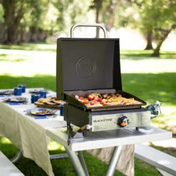 Blackstone Griddle Original 17-Inch 1-Burner Tabletop Propane Gas Commercial Style Flat Top Griddle With Hood -Kitchen BBQ Sale Blackstone 1814 original 17 inch tabletop griddle lifestyle