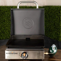 Blackstone Griddle Original 17-Inch 1-Burner Tabletop Propane Gas Commercial Style Flat Top Griddle With Hood -Kitchen BBQ Sale Blackstone 1814 original 17 inch tabletop griddle outdoors hood open