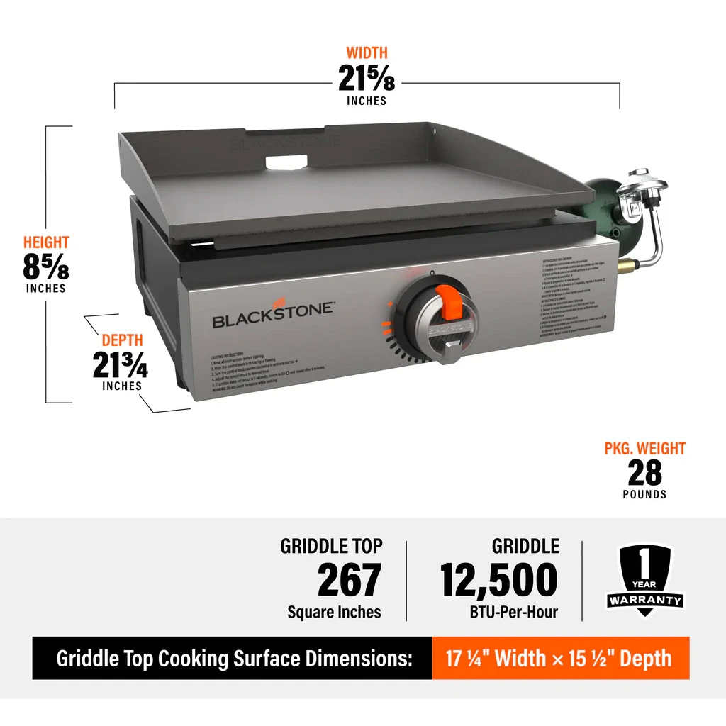 Blackstone Griddle Original 17-Inch 1-Burner Tabletop Propane Gas Commercial Style Flat Top Griddle 4 Blackstone Griddle Original 17-Inch 1-Burner Tabletop Propane Gas Commercial Style Flat Top Griddle - Image 2