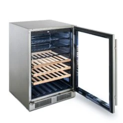 Blaze 24-Inch 5.5 Cu. Ft. Outdoor Rated Beverage Cooler With Glass Door 19 Blaze 24-Inch 5.5 Cu. Ft. Outdoor Rated Beverage Cooler With Glass Door -Kitchen BBQ Sale Blaze 24 Inch 5 5 Cu Ft Outdoor Rated Beverage Cooler with Glass Door AngledOpen