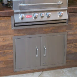 Bull BBQ Fully-Assembled 5 Ft. Master-Q BBQ Island With 30-Inch Angus Grill And 30-Inch Double Door - Stucco Base And Tile Countertop -Kitchen BBQ Sale Bull BBQ 30 Inch Stainless Steel Double Access Door with Paper Towel Holder 33568 Lifestyle 2