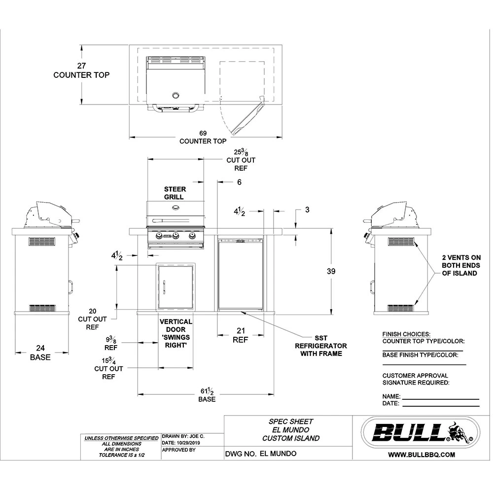 Bull BBQ Fully-Assembled 6 Ft. El Mundo BBQ Island With 25-Inch Steer Premium Grill, Fridge And Vertical Door - Grey Stucco 4 Bull BBQ Fully-Assembled 6 Ft. El Mundo BBQ Island With 25-Inch Steer Premium Grill, Fridge And Vertical Door - Grey Stucco - Image 2