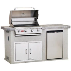 Bull BBQ Fully-Assembled 6 Ft. Power-Q BBQ Island With 30-Inch Outlaw Grill, Fridge And 30-Inch Double Door - Stucco Base And Tile Countertop