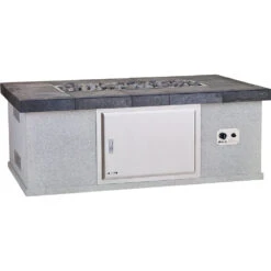 Bull BBQ Fully-Assembled 59-Inch 35,000 BTU Rectangle Gas Fire Pit With Single Access Door - Stucco Base And Tile Countertop