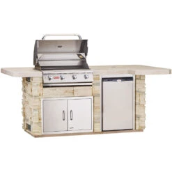 Bull BBQ Fully-Assembled 8 Ft. Power BBQ BBQ Island With 30-Inch Lonestar Grill, Fridge And 30-Inch Double Door - Rock Base And Tile Countertop