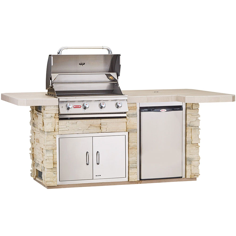 Bull BBQ Fully-Assembled 8 Ft. Power BBQ BBQ Island With 30-Inch Lonestar Grill, Fridge And 30-Inch Double Door - Rock Base And Tile Countertop 3 Bull BBQ Fully-Assembled 8 Ft. Power BBQ BBQ Island With 30-Inch Lonestar Grill, Fridge And 30-Inch Double Door - Rock Base And Tile Countertop