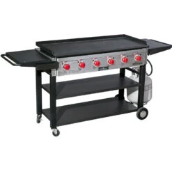 Camp Chef 46-Inch 6-Burner Freestanding Propane Gas Commercial Style Flat Top Griddle -Kitchen BBQ Sale Camp Chef 46 Inch 6 Burner Freestanding Propane Gas Commercial Style Flat Top Griddle Side View