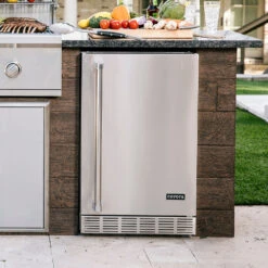 Coyote Ready-To-Assemble 6 Ft. Deluxe Outdoor Kitchen Island For Natural Gas Grill And Access Door - Brown Stacked Stone -Kitchen BBQ Sale Coyote 21 Inch 4 1 Cu Ft Right Hinge Outdoor Rated Compact Refrigerator CBIR R Lifestyle