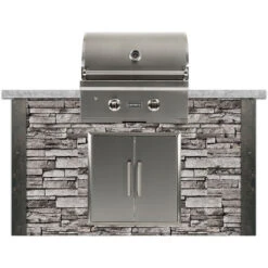 Coyote Ready-To-Assemble 5 Ft. Outdoor Kitchen Island For Natural Gas Grill And Access Door - Gray Stacked Stone