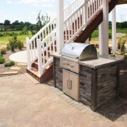 Coyote Ready-To-Assemble 5 Ft. Outdoor Kitchen Island For Natural Gas Grill And Access Door - Gray Stacked Stone -Kitchen BBQ Sale Coyote Ready To Assemble 5 Ft Outdoor Kitchen Island Gray Stacked Stone RTAC G5 SG Lifestye Patio