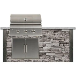 Coyote Ready-To-Assemble 6 Ft. Outdoor Kitchen Island For Natural Gas Grill And Access Door - Gray Stacked Stone