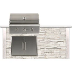 Coyote Ready-To-Assemble 6 Ft. Outdoor Kitchen Island For Natural Gas Grill And Access Door - White Stacked Stone
