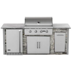 Coyote Ready-To-Assemble 8 Ft. Outdoor Kitchen Island For C-Series Gas Grill, Double Doors, Trash Bin And Outdoor Refrigerator - Gray Stacked Stone