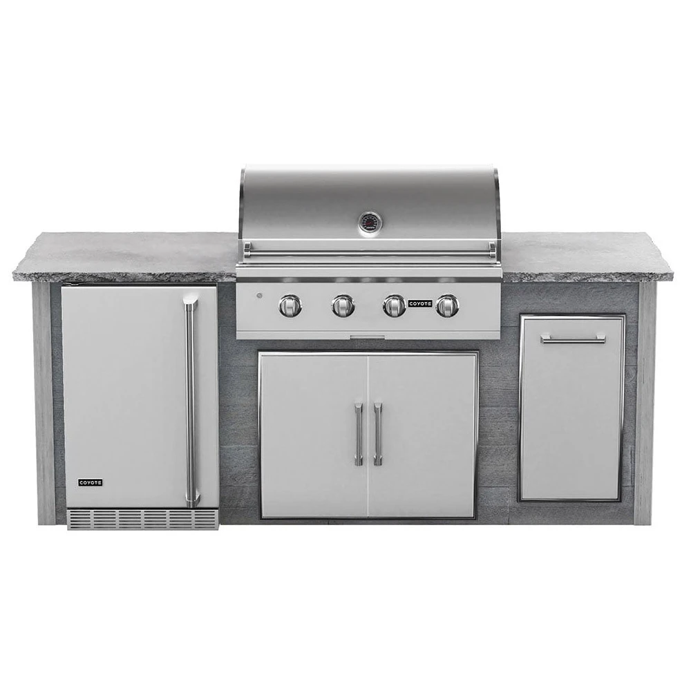 Coyote Ready-To-Assemble 8 Ft. Outdoor Kitchen Island For C-Series Gas Grill, Double Doors, Trash Bin And Outdoor Refrigerator - Gray Weathered Wood 3 Coyote Ready-To-Assemble 8 Ft. Outdoor Kitchen Island For C-Series Gas Grill, Double Doors, Trash Bin And Outdoor Refrigerator - Gray Weathered Wood