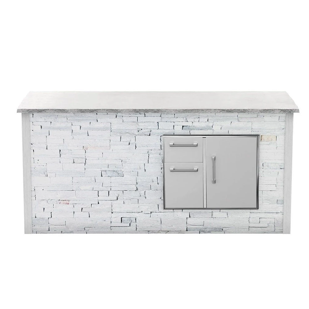 Coyote Ready-To-Assemble 8 Ft. Outdoor Kitchen Island For Door & Drawer Combo On Right - White Stacked Stone 3 Coyote Ready-To-Assemble 8 Ft. Outdoor Kitchen Island For Door & Drawer Combo On Right - White Stacked Stone
