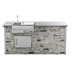 Coyote Ready-To-Assemble 8 Ft. Outdoor Kitchen Island For Refreshment Center And Access Door On Left - Gray Stacked Stone