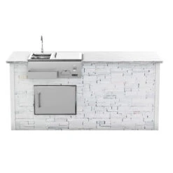 Coyote Ready-To-Assemble 8 Ft. Outdoor Kitchen Island For Refreshment Center And Access Door On Left - White Stacked Stone