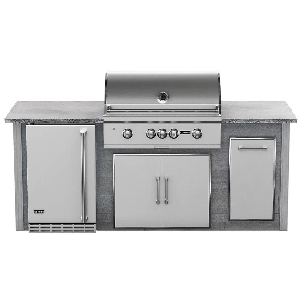 Coyote Ready-To-Assemble 8 Ft. Premium Outdoor Kitchen Island For S-Series Gas Grill, Double Doors, Trash Bin And Outdoor Refrigerator - Gray Weathered Wood 3 Coyote Ready-To-Assemble 8 Ft. Premium Outdoor Kitchen Island For S-Series Gas Grill, Double Doors, Trash Bin And Outdoor Refrigerator - Gray Weathered Wood
