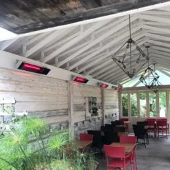 Dimplex Heat-IR Series Indoor/Outdoor 35-Inch 1800W Single Element Electric Infrared Wall-Mounted Patio Heater - 240V - Stainless Steel -Kitchen BBQ Sale Dimplex Indoor Outdoor 1800W Single Element Electric Infrared Patio Heater 240V DIR18A10GR Lifestyle View