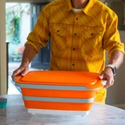 Drip EZ BBQ Prep Tub - Junior Size - Orange - 12-Inches By 16-Inches -Kitchen BBQ Sale Drip EZ Original Orange BBQ Prep Tub easy handles 2