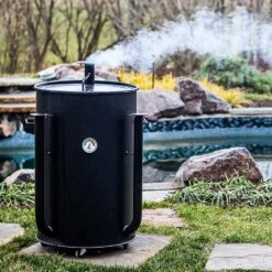 Gateway Drum Smokers Sizzle Edition 55 Gallon Charcoal BBQ Smoker - Gloss Charcoal -Kitchen BBQ Sale Gateway Drum Smokers 55 Gallon Charcoal BBQ Smoker Lifestyle
