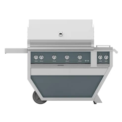 Hestan 42-Inch 4-Burner Freestanding Natural Gas Grill With Infrared Sear Burner And Rotisserie Burner On Deluxe Cart With Double Side Burner - Pacific Fog