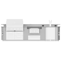 Hestan Ready-To-Assemble 12 Ft. Stainless Steel Outdoor Living Suite With Power Burner And Beer Dispenser Cutouts And Bar Top With Stainless Steel Countertop