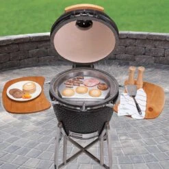 Little Griddle Kettle-Q Round 17-Inch X 14-Inch Stainless Steel Kamado Griddle 14 Little Griddle Kettle-Q Round 17-Inch X 14-Inch Stainless Steel Kamado Griddle -Kitchen BBQ Sale Little Griddle Kettle Q 17 Inch x 14 Inch Ceramic Kamado Griddle KQ17R Lifestyle View