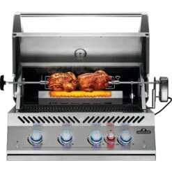 Napoleon Built-In 700 Series 32-Inch Natural Gas Grill With Infrared Rear Burner - Stainless Steel -Kitchen BBQ Sale Low Res JPG BIG32RB Grillhead Str Open KnobsLit BurnerOn Rotisserie WithFood