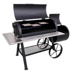 Oklahoma Joe's Anthem Series Longhorn Reverse Flow Offset Charcoal Smoker -Kitchen BBQ Sale Oklahoma Joes Anthem Series Longhorn Reverse Flow Offset Charcoal Smoker 21202124 Open