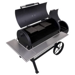 Oklahoma Joe's Anthem Series Longhorn Reverse Flow Offset Charcoal Smoker -Kitchen BBQ Sale Oklahoma Joes Anthem Series Longhorn Reverse Flow Offset Charcoal Smoker 21202124 Open Angle