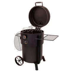 Oklahoma Joe's Bronco Pro Drum Charcoal Smoker - Black -Kitchen BBQ Sale Oklahoma Joes Bronco Pro Drum Charcoal Smoker Black 19202099 Angle View Open