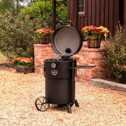 Oklahoma Joe's Bronco Pro Drum Charcoal Smoker - Black -Kitchen BBQ Sale Oklahoma Joes Bronco Pro Drum Charcoal Smoker Black 19202099 Lifestyle Open