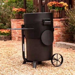 Oklahoma Joe's Bronco Pro Drum Charcoal Smoker - Black -Kitchen BBQ Sale Oklahoma Joes Bronco Pro Drum Charcoal Smoker Black 19202099 Rear View Lifestyle