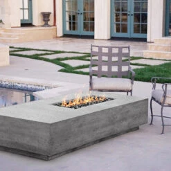 Prism Hardscapes Tavola 5 80-Inch 65,000 BTU Propane Gas Rectangular Fire Pit Table - Natural -Kitchen BBQ Sale Prism Hardscapes Tavola 5 80 Inch Gas Fire Pit Table Lifestyle PH 409 4NG