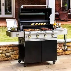 Saber Grills Cast Black 670 40-Inch 4-Burner Freestanding Infrared Propane Gas Grill With Single Ring Side Burner -Kitchen BBQ Sale Saber Grills Cast Black 670 4 Burner Freestanding Gas Grill R67CC1117