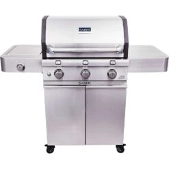 Saber Grills Cast Stainless 500 32-Inch 3-Burner Freestanding Infrared Propane Gas Grill With Single Ring Side Burner