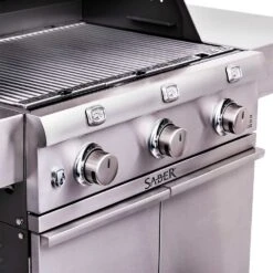 Saber Grills Cast Stainless 500 32-Inch 3-Burner Freestanding Infrared Propane Gas Grill With Single Ring Side Burner -Kitchen BBQ Sale Saber Grills Cast Stainless 500 3 Burner Freestanding Gas Grill R50CC0317 Control Panel