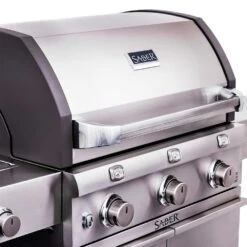 Saber Grills Cast Stainless 500 32-Inch 3-Burner Freestanding Infrared Propane Gas Grill With Single Ring Side Burner -Kitchen BBQ Sale Saber Grills Cast Stainless 500 3 Burner Freestanding Gas Grill R50CC0317 Hood Detail