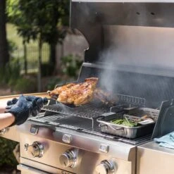 Saber Grills Cast Stainless 500 32-Inch 3-Burner Freestanding Infrared Propane Gas Grill With Single Ring Side Burner -Kitchen BBQ Sale Saber Grills Cast Stainless 500 3 Burner Freestanding Gas Grill R50CC0317 Lifestyle Cooking