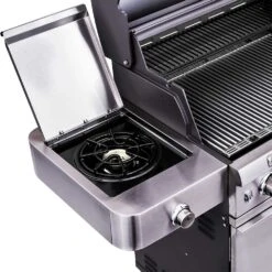 Saber Grills Cast Stainless 500 32-Inch 3-Burner Freestanding Infrared Propane Gas Grill With Single Ring Side Burner -Kitchen BBQ Sale Saber Grills Cast Stainless 500 3 Burner Freestanding Gas Grill R50CC0317 Side Burner