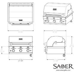 Saber Grills Stainless 500 32-Inch 3-Burner Built-In Infrared Natural Gas Grill 14 Saber Grills Stainless 500 32-Inch 3-Burner Built-In Infrared Natural Gas Grill -Kitchen BBQ Sale Saber Grills Stainless 500 3 Burner Built In Gas Grill R50SB0417 Spec Line Drawing