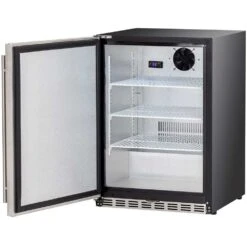 Summerset Grills 24-Inch 5.3 Cu. Ft. Capacity Outdoor Rated Refrigerator With Locking Door & Towel Bar Handle - Left Hinge -Kitchen BBQ Sale Summerset Grills SSRFR 24SR 24 Inch 5 3 Cu Ft Capacity Stainless Steel Outdoor Rated Refrigerator with Locking Door Towel Bar Handle Left Hinge Open Side View