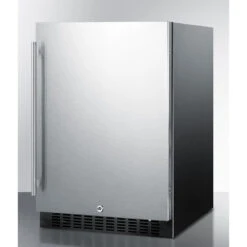 Summit Appliance 24-Inch 4.6 Cu. Ft. Outdoor Rated Compact Refrigerator - Stainless Steel / Black Cabinet -Kitchen BBQ Sale Summit appliance 24 inch refrigerator angle view