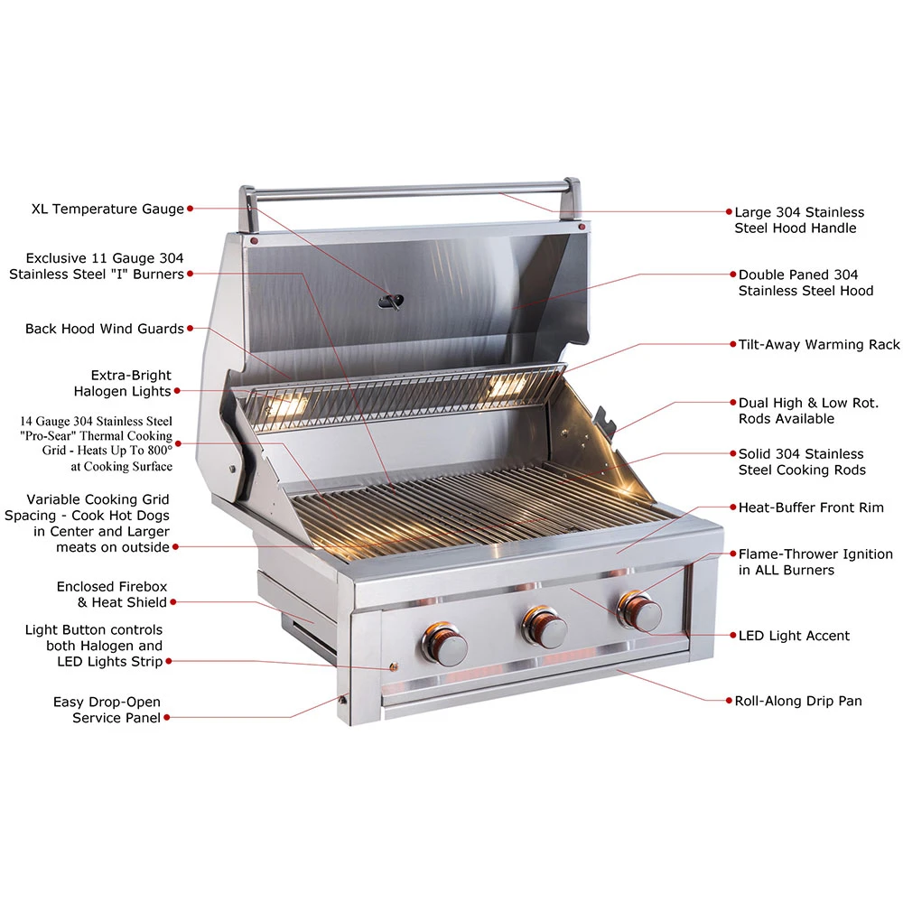 Sunstone Grill Ruby Series 30-Inch 3-Burner Built-In Natural Gas Grill 4 Sunstone Grill Ruby Series 30-Inch 3-Burner Built-In Natural Gas Grill - Image 2