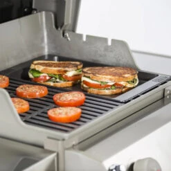 Weber Grills Porcelain-Enameled Cast-Iron Griddle For Spirit II 200/300 & Spirit 200/300 Series Grills -Kitchen BBQ Sale Weber 7658 griddle spiritII placed in grill cooking paninis